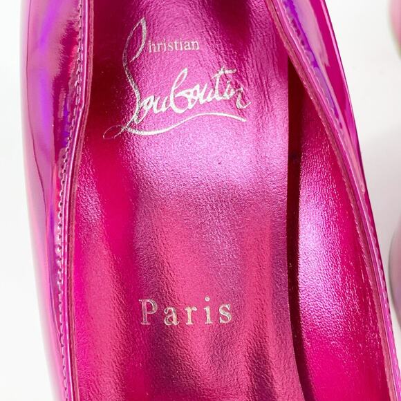 Christian Louboutin Yazefir 130 Pink Iridescent Leather Platform Pump EU 37.5 - Picture 12 of 14
